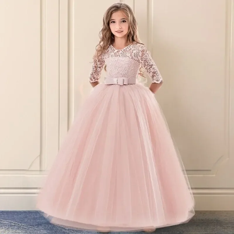 Girls Elegant Dresses Lace Flower Bridesmaid Holiday Dress 2024 Pageant Party Princess Dress First Communion Formal Long Gown