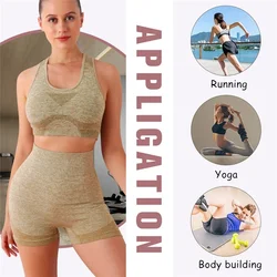 Summer Seamless Women Yoga Set Workout Sportswear Gym Clothing Fitness Long Sleeve Crop Top High Waist Leggings Sports Suits