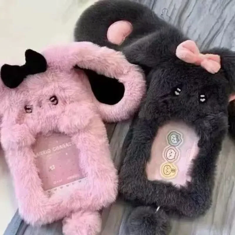 1PCS Cute Cartoon Plush Photocard Holder Soft Animal Design ID Credit Card Protector Sleeve for School Office Daily Use