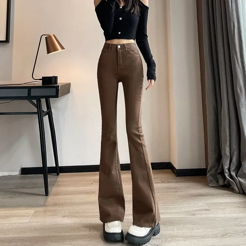 

Korean Women White Vintage Flare Jeans England Style High Street Women's Pants High Waist Denim Trend Pantalones De Mujer Y2k