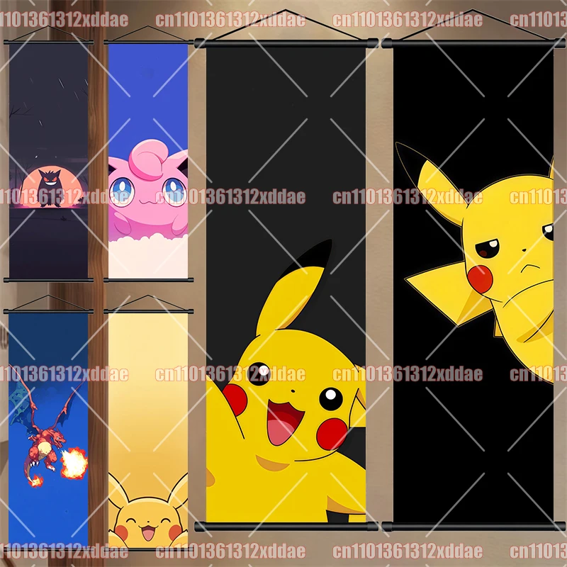 

Anime Pokemon Poster Scroll Painting-Psyduck Jigglypuff Gengar Eevee Charizard Lucario Fan Party Gift Background Wall Decoration