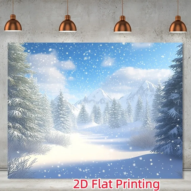 VIKAMA Winter Snowfall Tapestry, Christmas Pine Forest Blue Sky, Xmas Wall Hanging for Living Room Bedroom Dorm