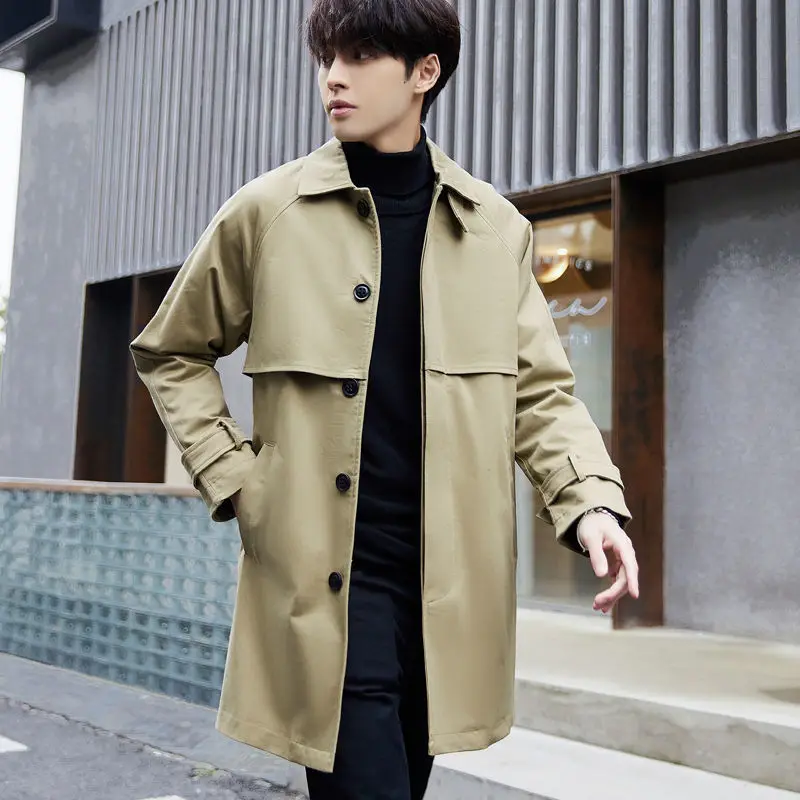 

2022 Men Spring Autumn New Loose Casual Outerwear Male Handsome Turn-down Collar Coats Men Solid Color Trench Jackets C130