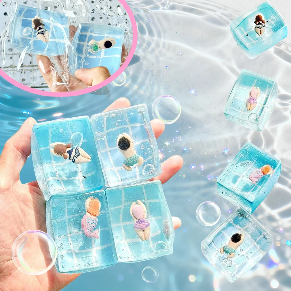 1pc Swimming Pool Squeeze Squishy Toys Maltose Stress Relief Slow Rebound Fidget Toy Mochi Squishy Stress Reliever summer Toys
