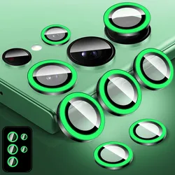 Night Light Luminous Metal Ring Glass Camera Lens Protector for Samsung Galaxy S25 S24 S22 Ultra S23 Plus S25+ Lens Film Cover