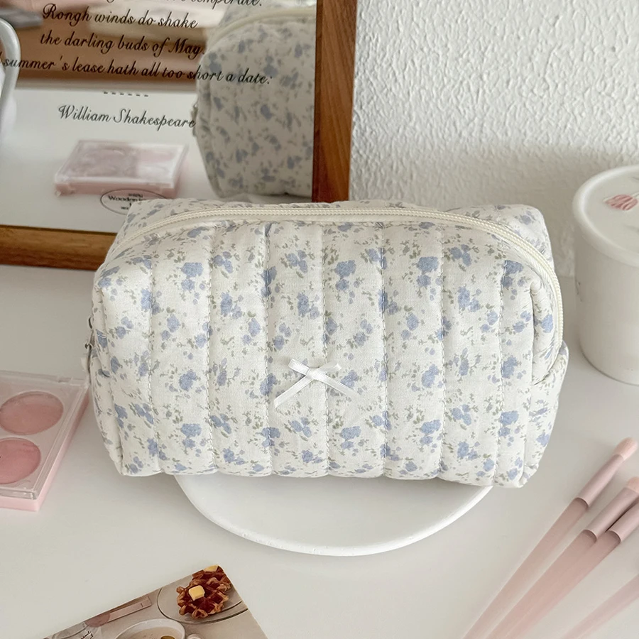 플로럴 퀼팅 메이크업 가방 꽃무늬 화장품 파우치 대형 여행용 화장품 가방 메이크업 에스테틱