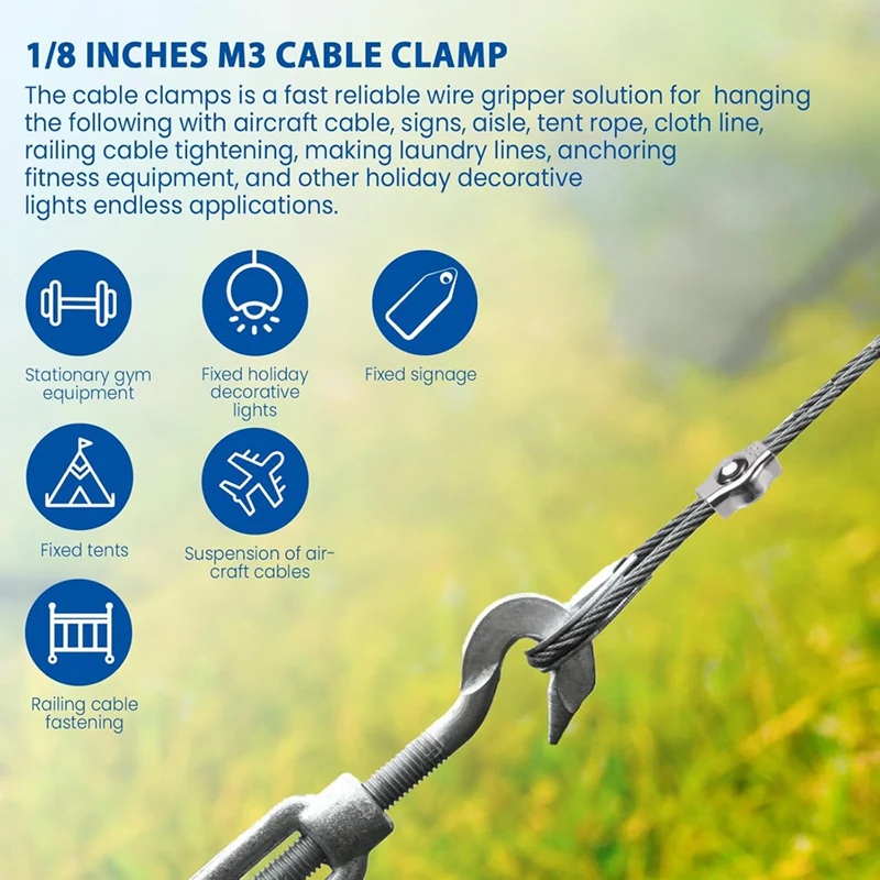 20PCS 1/8Inch M3 Stainless Steel Wire Rope Cable Clip Clamp, M3 Simplex Single Bolt Wire Rope Clips For 1/8In Wire Rope-AT64