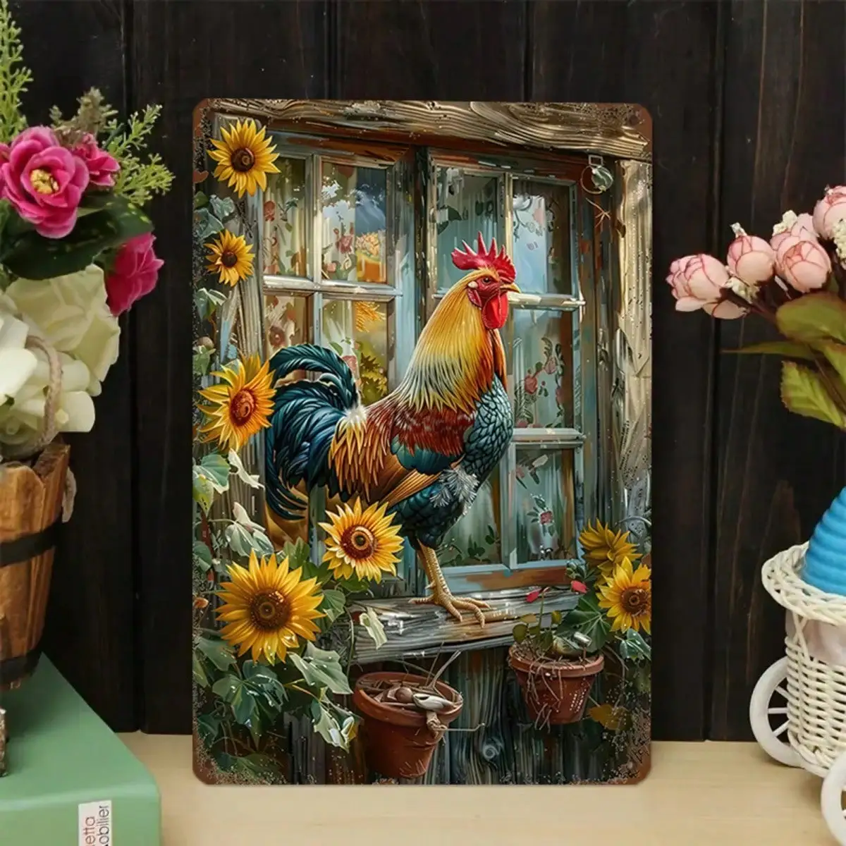 

1 шт. жестяная вывеска «Петух за окном» — деревенский декор для сада/гостиной, ретро-арт фермерского дома, 8x12 дюймов/20x30 см