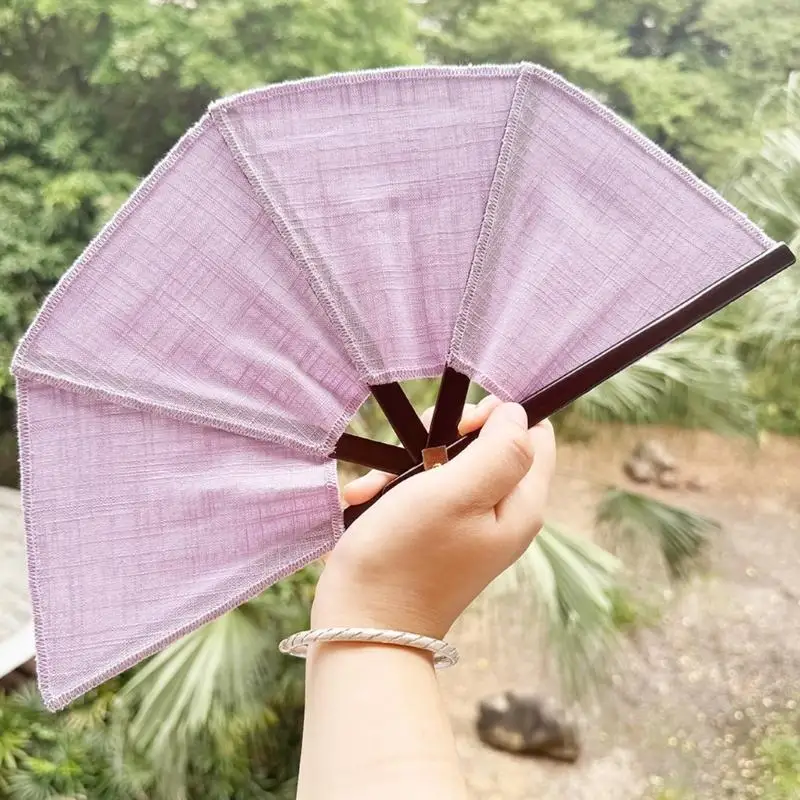 Handmade Wooden Folding Fan with Linen Fabric Elegant Wooden Hand Fan Upgrades for Summer Cooling & Fashion Accessories 87HA