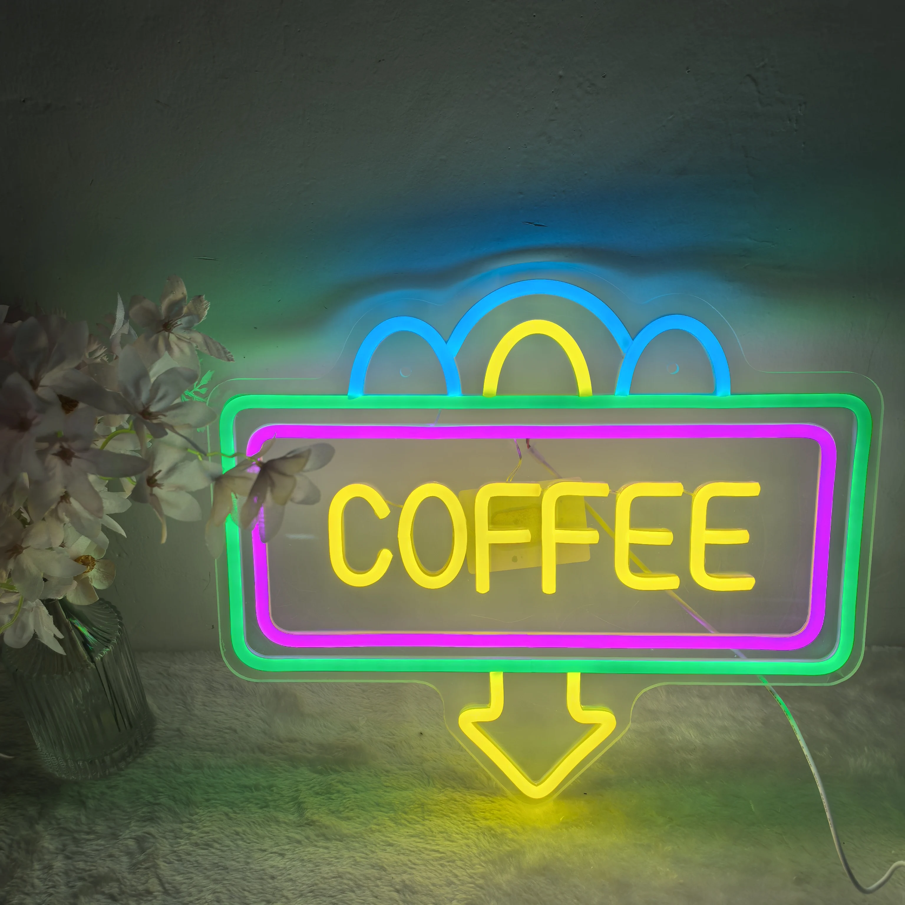 

COFFEE LED Neon Sign with Cloud Arrow Open Neon Light USB Powered Dimmable for Bedroom Coffee Shop Open Sign Barista Gift
