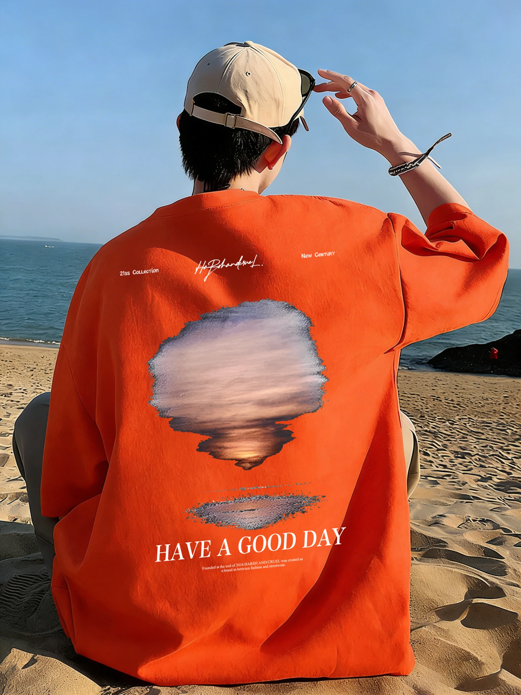 Sunrise At Sea Printing T-Shirt Men'S Summer Soft Loose T-Shirts Cotton Retro Short Sleeve Unisex Fashion Basics Clothing