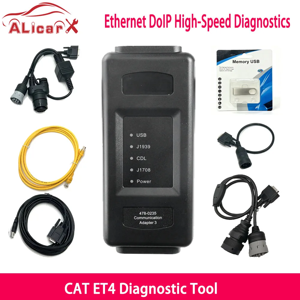 CAT ET 4 Adapter Truck Diagnostic Tool CAT4 Communication Connection Ethernet Version ET4 Heavy Duty Scanner with Net Cable