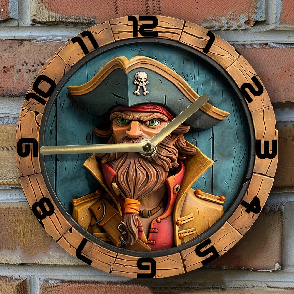 Pirate Captain Theme Wall Clock, DIY Craft Kit, High-Definition 2D Printed Office/Home Decor, Includes Clock Movement - Ideal