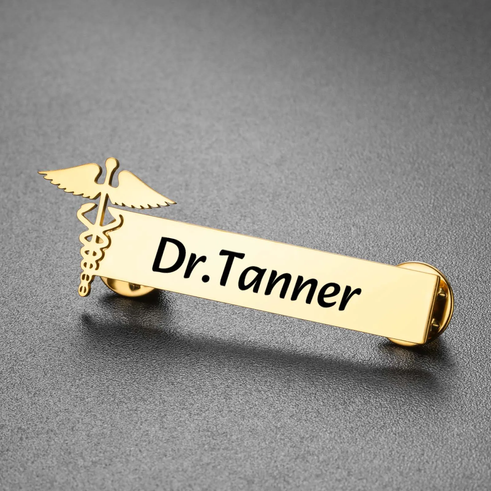Caduceus Lapel Pin Hospital Doctor Nurse Personalized Brooch Brand Medical Name Tag Custom Badge for Woman Men Stainless Steel