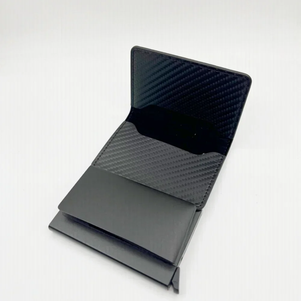 Fashion Men Wallet Holder PU Purse Carbon Fiber Anti-theft Credit Card Package Metal Cards Box image 4