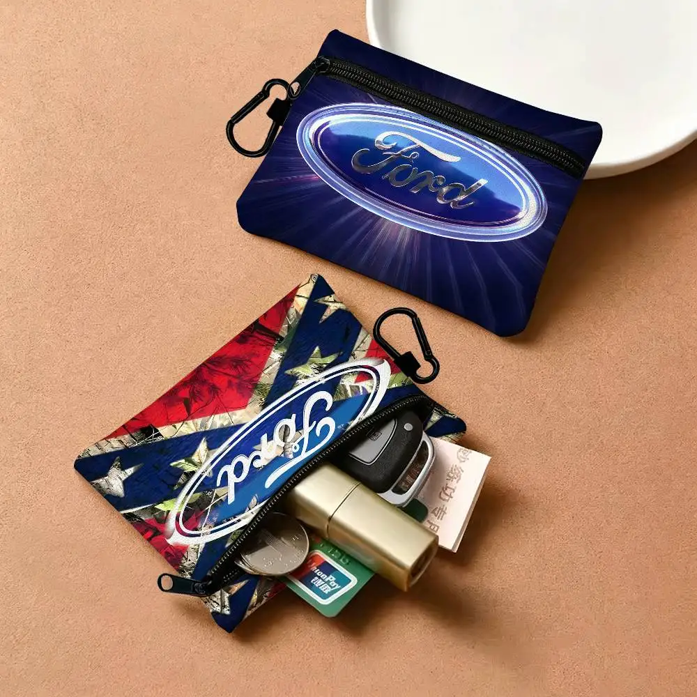 F-Ford Mustang Oxford Cloth Zipper Coin Purse Portable Hanging Key Pouch Organizer For Travel Cosmetic Bag
