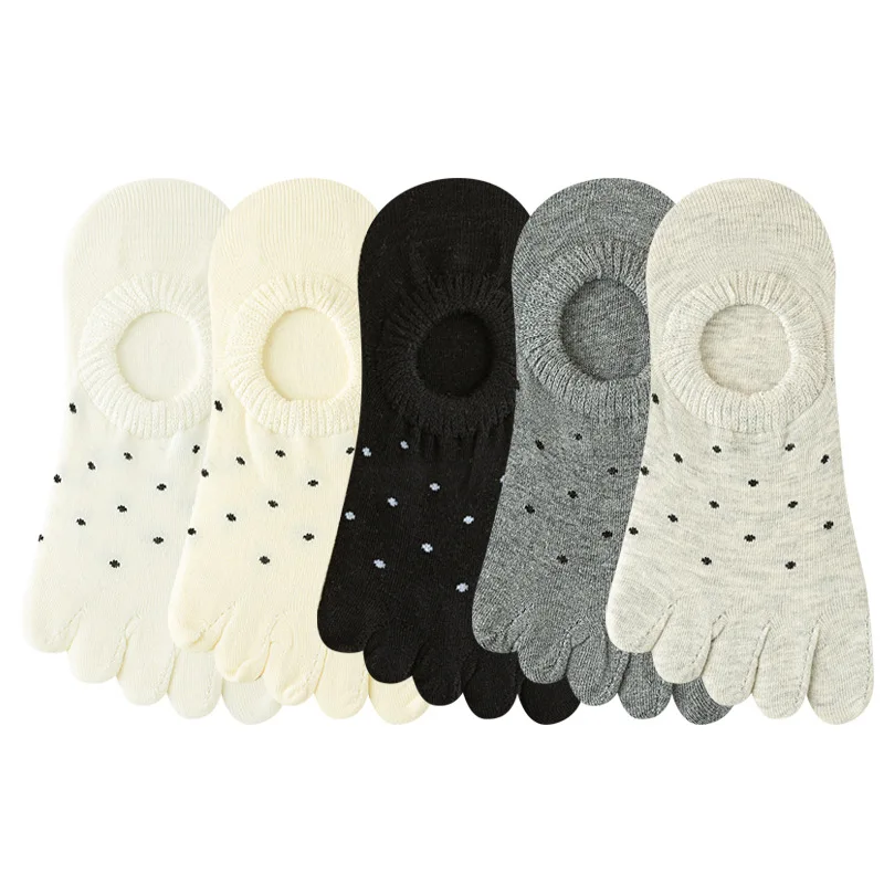 5 Pairs No Show Socks Women Non-slip Cotton Toe Socks with Separate Fingers Cute Dots Five Finger Slipper Socks Invisible