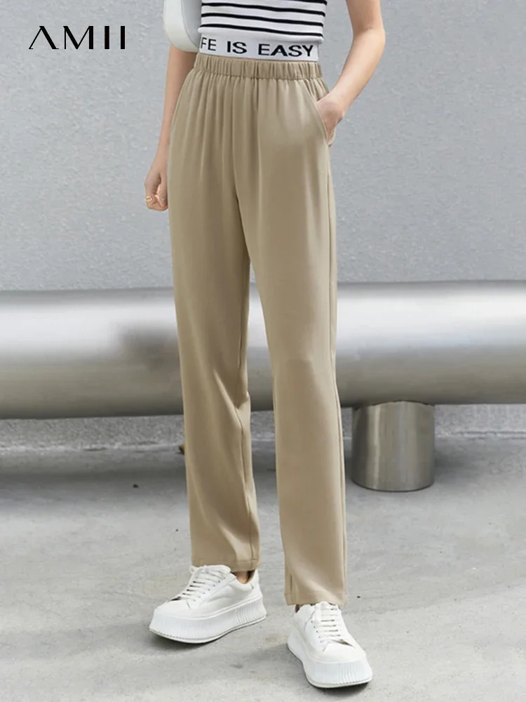 AMII Minimalism Casual Pants for Women 2023 Spring New High Waist Vintage All-match Korean Trousers Ankle-Length Pants 12332019