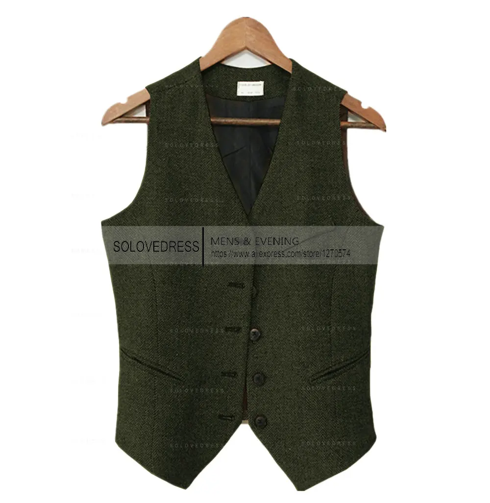 

Black Herringbone Vest Men Business Vests Waistcoat Fashion Classic Wool Tweed Suit Vest Tuxedo