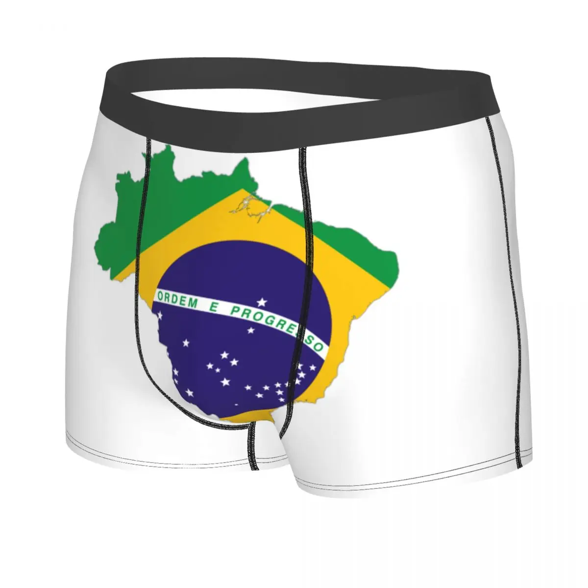 Custom Brazilian Flag Inside Map Of Brazil Underwear Men Breathbale Boxer Briefs