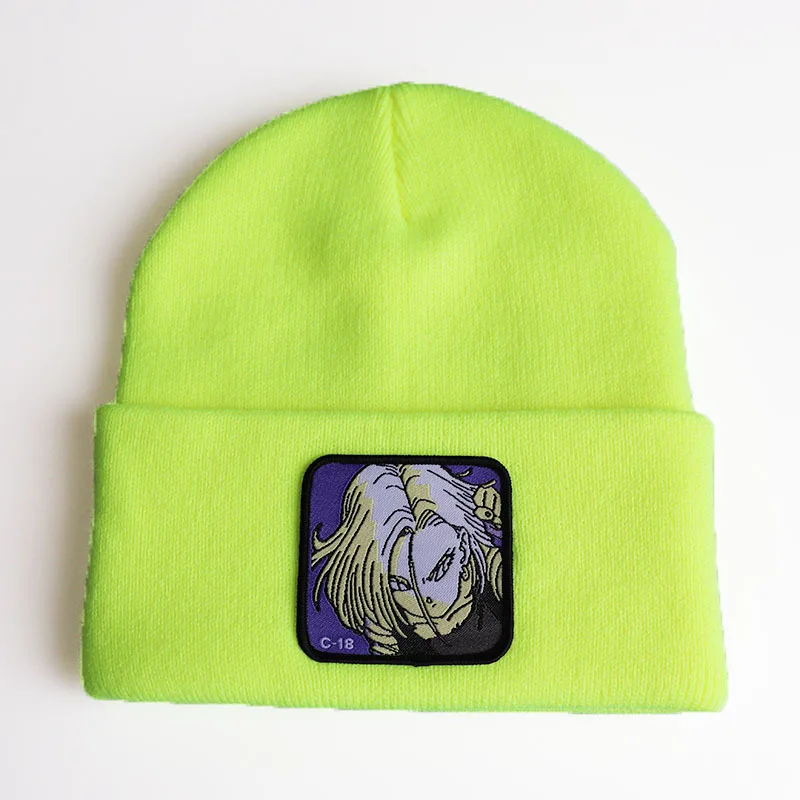 Anime dos desenhos animados dragon ball android 18 lazuli feminino masculino malha quente chapéus de inverno sólido hip-hop casual gorros com punho presentes