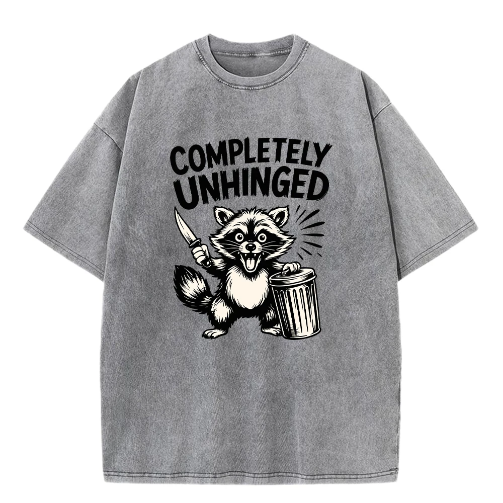 

Completely Unhinged Raccoon Design Male Washed T Shirts Cotton Casual All-Match T-Shirt Loose Soft Crewneck Mens Short Sleeve