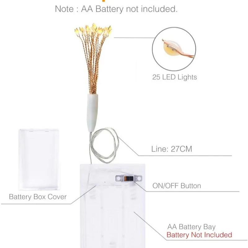 LED Stars Copper Wire Fairy String Light Firework DIY NightLights Christmas Indoor Home Party Wedding Decoration Battery Powered