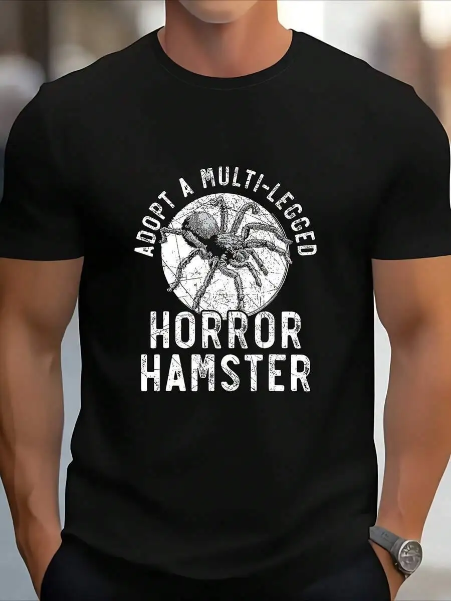 Unisex Sportswear | Men's Women's Adopt A Horror Hamster Tarantula Spider Graphic T-Shirt 180G Heavyweight Black Crewneck 100%