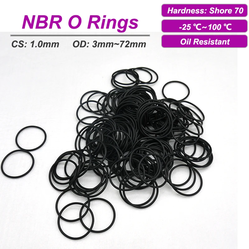 

50Pcs Black NBR O Ring CS1.0mm OD 3~72mm Rubber Gasket Sealing Ring Washer for Car Air Condition Faucet Pressure Plumbing Repair
