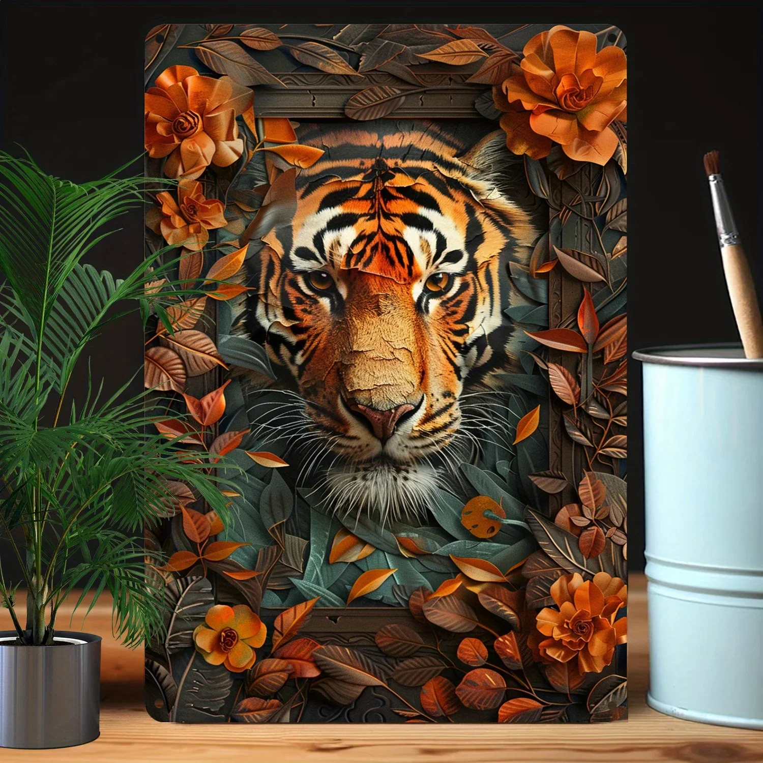 1Pc 8x12 Inch (20x30cm) 100% Aluminum Metal Tiger Theme Decoration Sign Moisture Resistant Higher Bending Resistance for Caf Pub