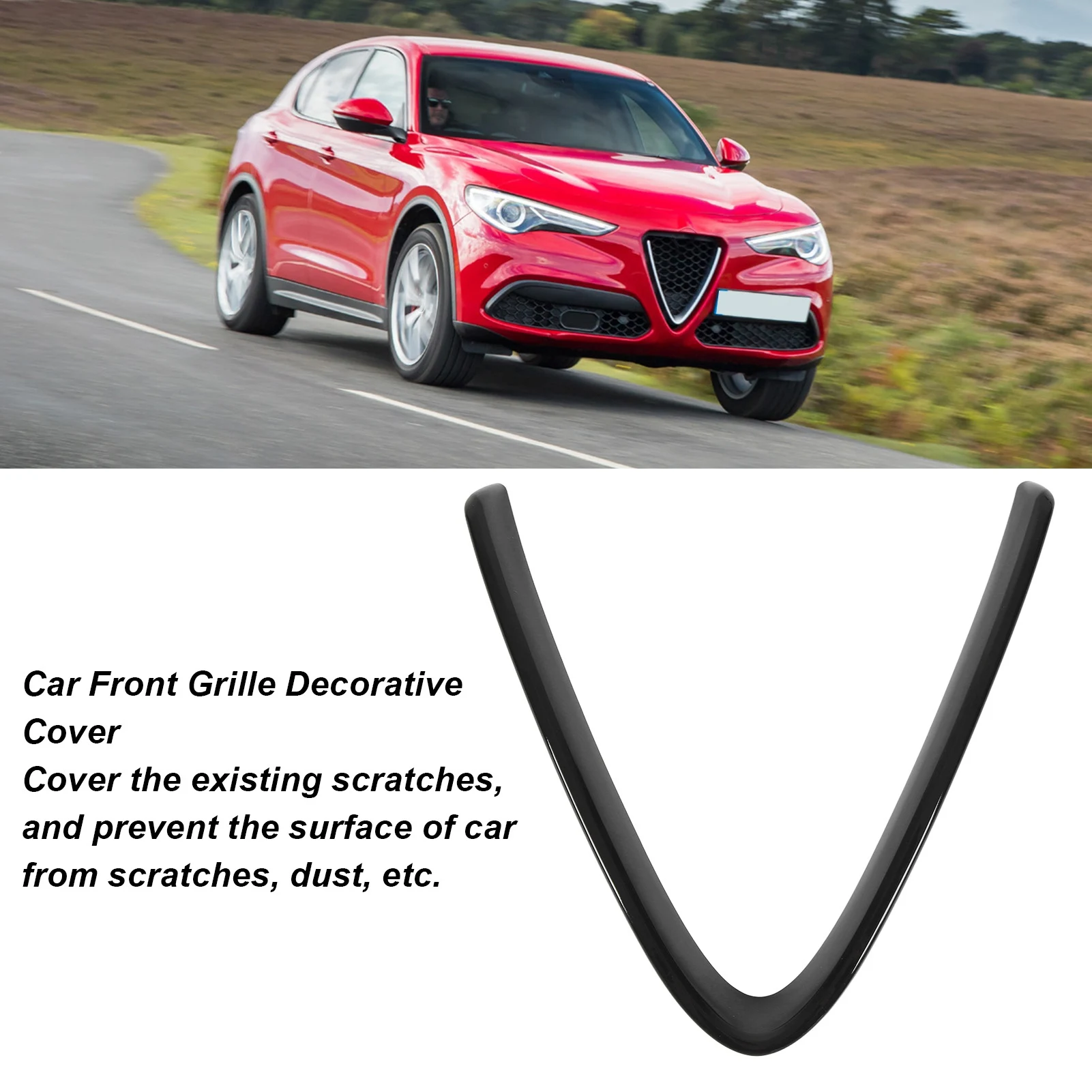 Car Front Grille Trim Glossy Black Scratch Resistant V Shape Grill Frame Trim Replacement For Alfa Romeo Giulia 2017-2020