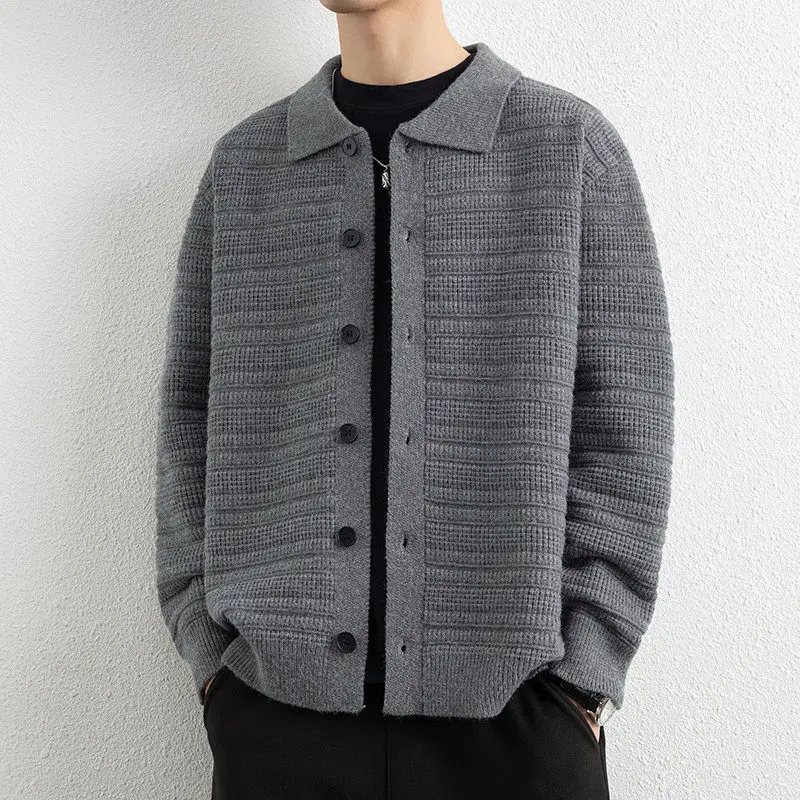 Cappotto da uomo autunno inverno colletto rovesciato maglione cardigan lavorato a maglia moda uomo tinta unita caldo maglione casual lavorato a maglia giacche cappotto