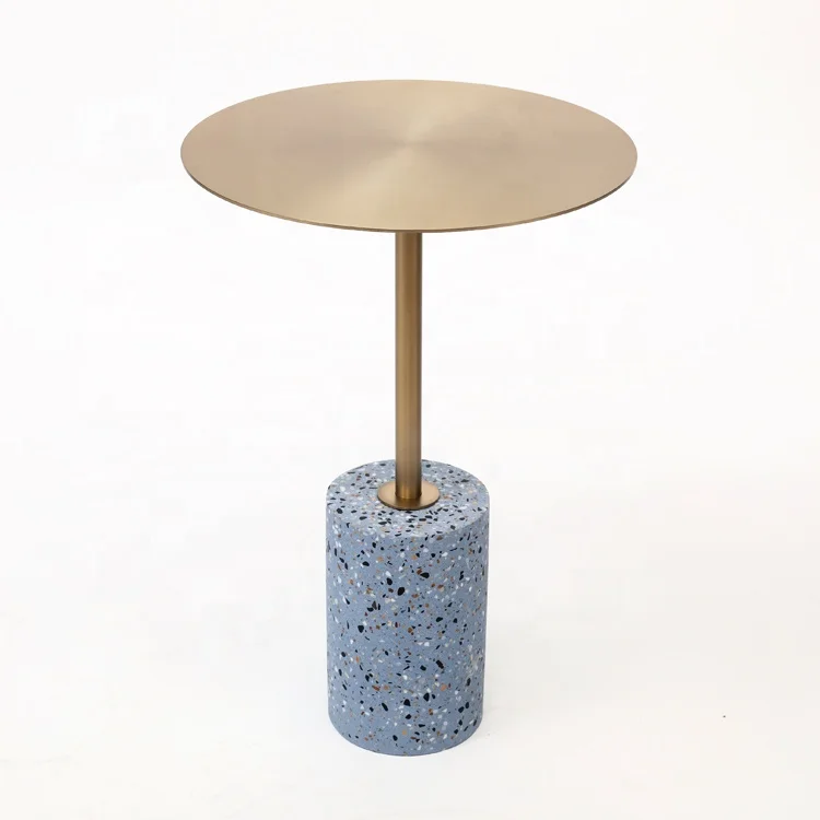 Modern minimalist creative luxury living room terrazzo stand round side table natural marble wholesale customization