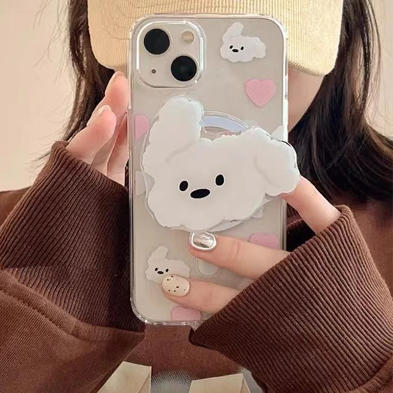 Korea Cute Beige Puppy Magnetic Holder Grip Tok Griptok Phone Stand Holder Support For iPhone 15 14 13 For Pad Magsafe Smart Tok