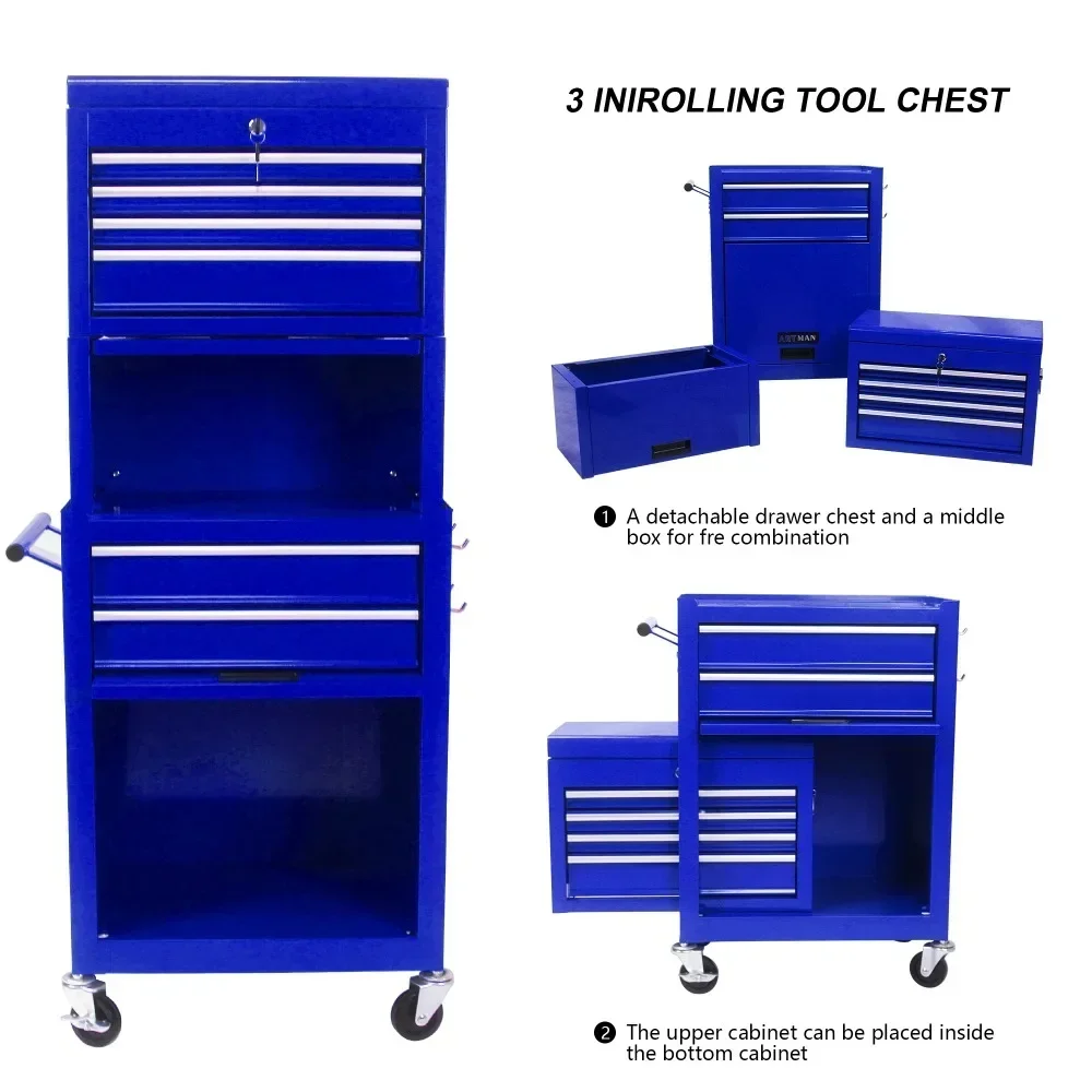 Garage Rolling Tool Chest, Detachable Toolbox Storage Organizer Suitable for Warehouses, Workshops, Lockable Tool Cabinet