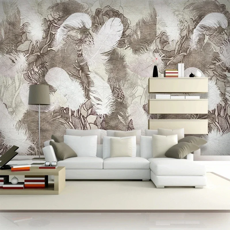 Retro Feather Pattern Wallpaper Mural for Walls Home Decoration TV Sofa Background Paintings Wall Covering 3D Custom Any Size