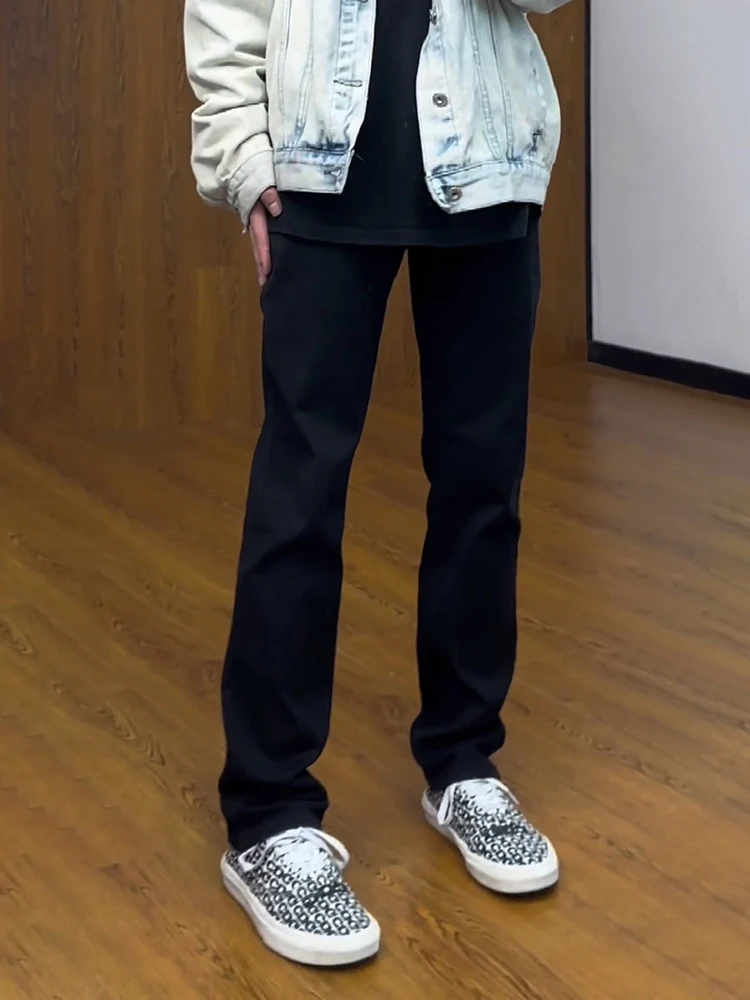 

Black Soft Jeans Straight Leg Slim Fit High Waist Cleanfit Pants American High Street Men's Not Legging Micro Flared Pants