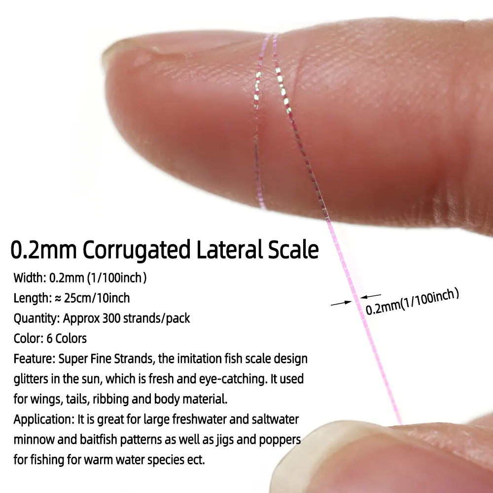 ICERIO 1/6Packs 0.2mm Corrugated Lateral Scale Flashabou Tinsel Jig Lure Bucktail Baitfish Minnow Streamer Fly Tying Material