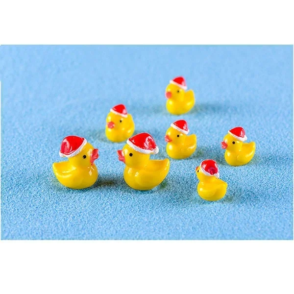 10 PCS Cute DIY Miniature Resin Christmas Hat Yellow Duck Micro Landscape Garden Decor Christmas Decor Crafts Slime Charm Ducks