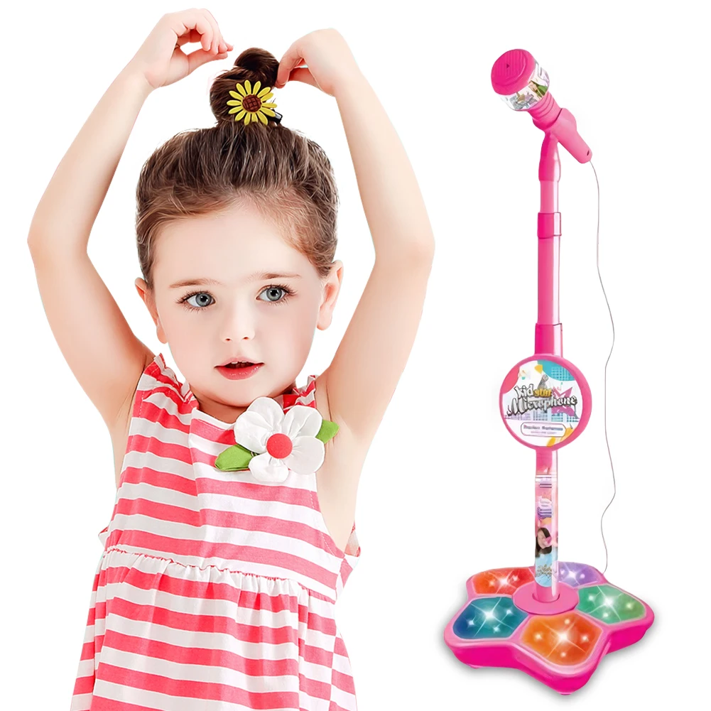 Brain-Training Educational Toy Height-Adjustable Kids Karaoke Machine with Lights Singing Machine Birthday Gift for Girls Boys