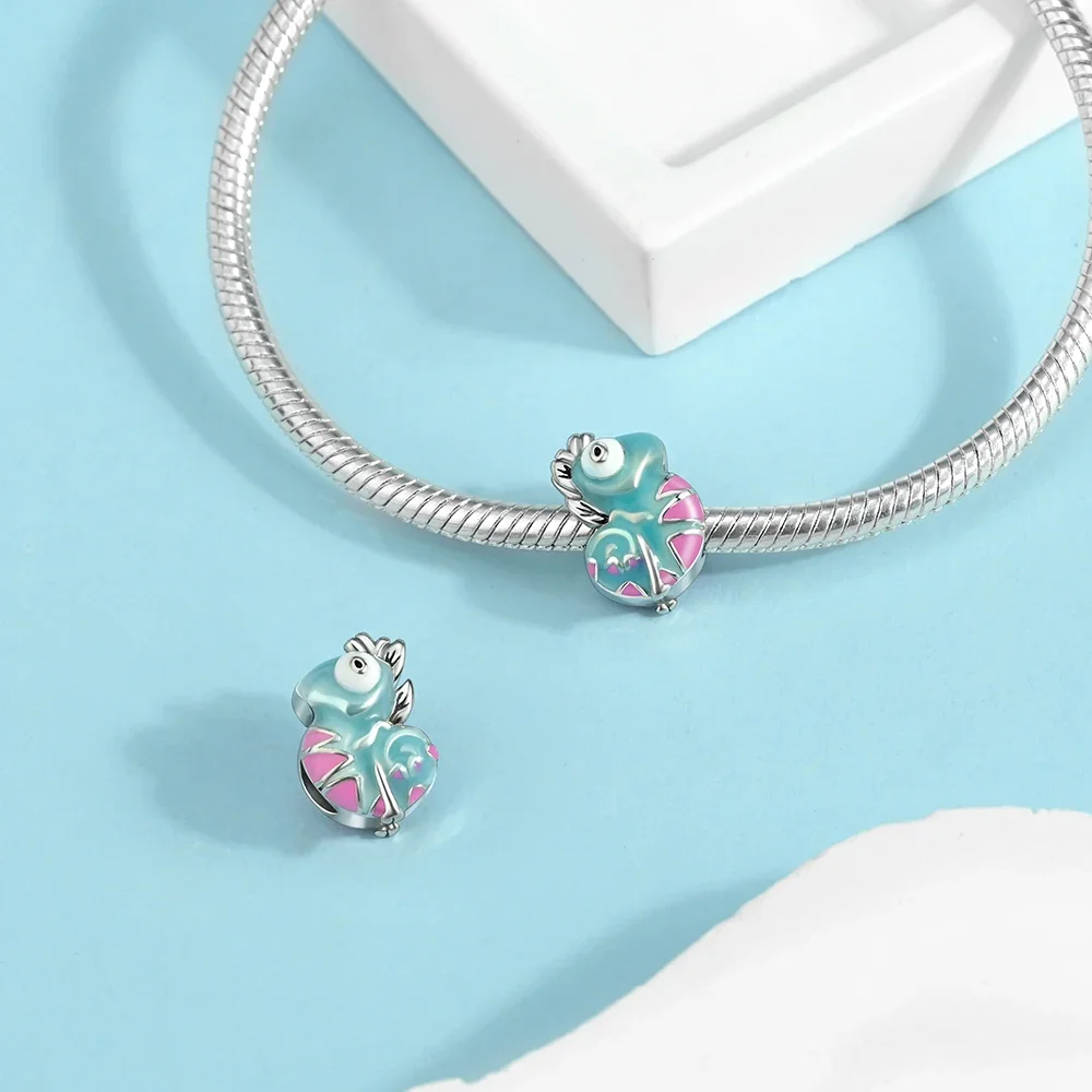 Color Changing Chameleon Flower Gem Dangle Silver Plated Beads Original Charms Fit Bracelets Bag Keychain Charms Diy Women Gift
