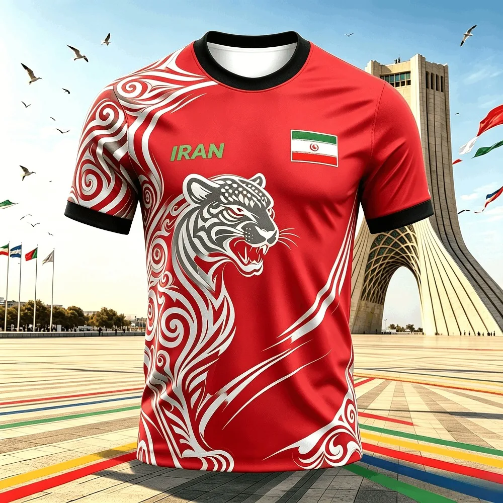 2026 Summer Iran Soccer Fan Men's Short-sleeve Breathable Casual Match Training Wear Fashion Print Casual Women Short Sleeve view 3