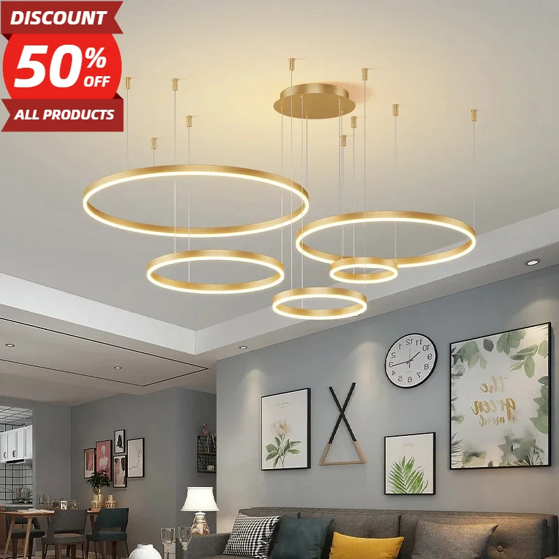 Modern Led Ceiling Chandelier Circular Ring Chandelier Living Dining Room Bedroom Lighting Home Indoor Lighting Decor Chandelier