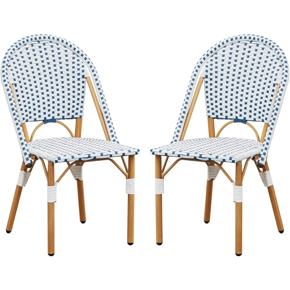 

Outdoor French Bistro Chair Set of 2, Wicker Patio Dining Chairs with Print Finish, Accent Hand-Woven Rattan Furniture