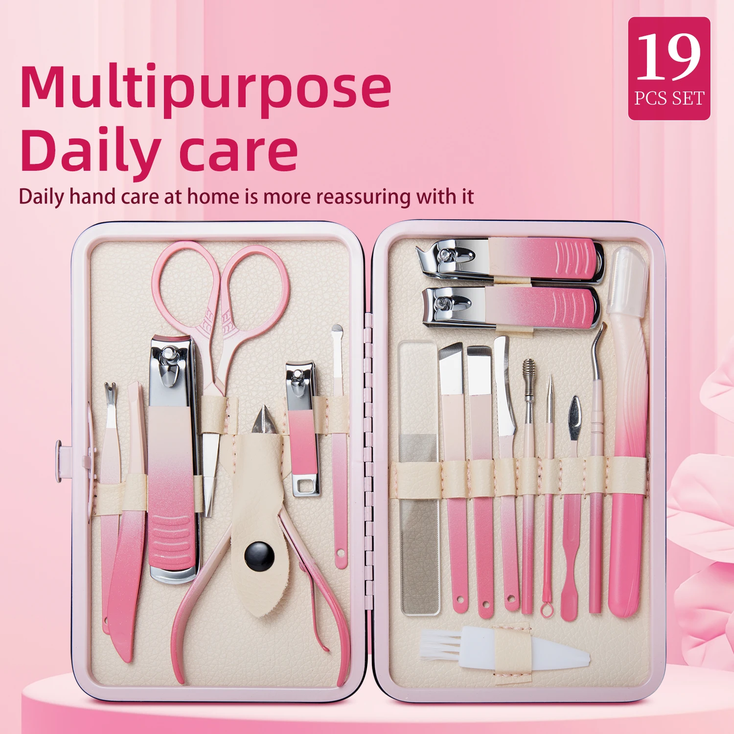 

19PCS Manicure Pedicure Tool Set Nail Scissors Cuticle Trimmer File Tweezers Hand Foot Facial Care with PU Leather Storage Case
