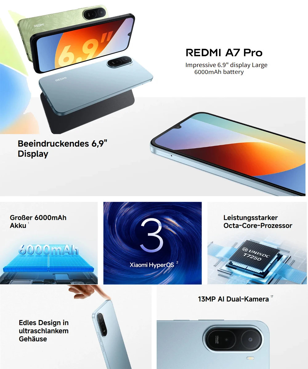 Redmi A7Pro fashion ultra-thin smart phone full netcom 8GB+256gb memory 6300mah long battery life and large battery camera phone