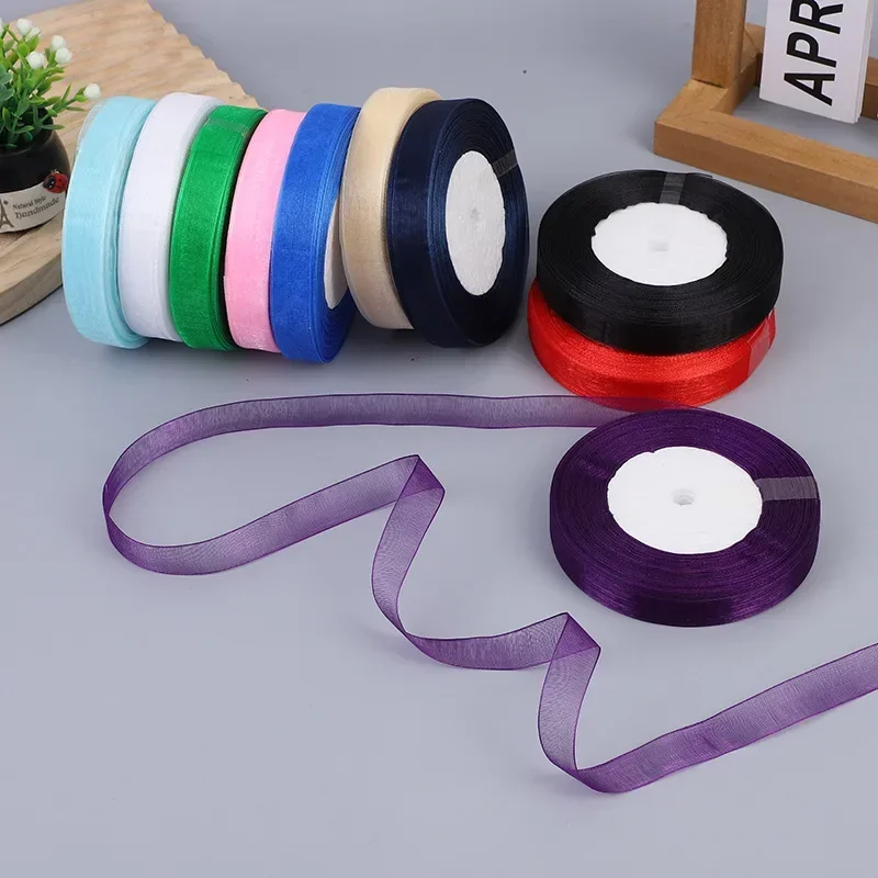 45 متر/لفة الأبيض الأورجانزا الشريط DIY بها بنفسك الحرف اليدوية المواد عيد الميلاد الزفاف حفلة عيد ميلاد هدية التفاف شرائط الشيفون