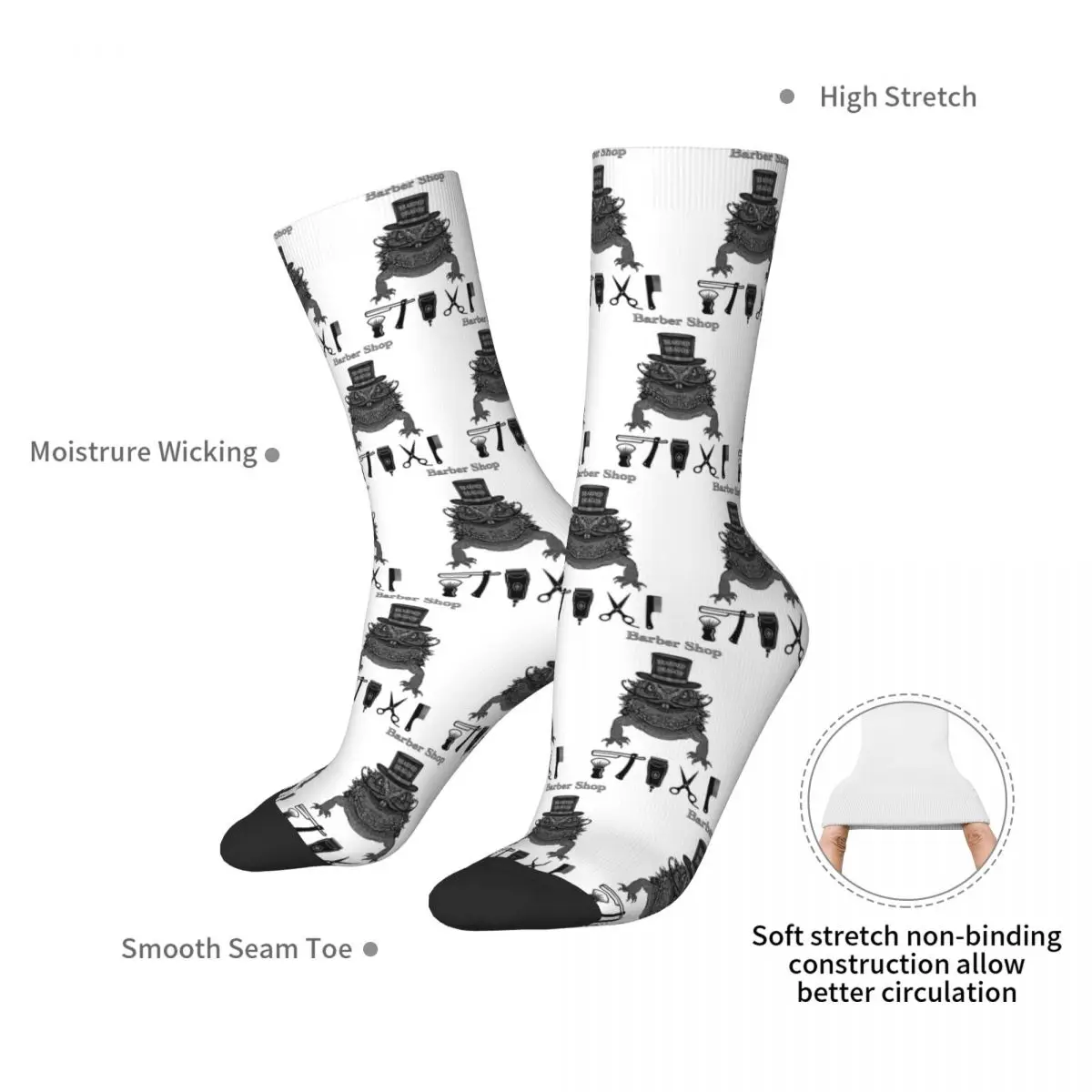 Bearded Dragon Barber Shop Socks Harajuku Sweat Absorbing Stockings All Season Long Socks Accessories for Unisex Christmas Gifts