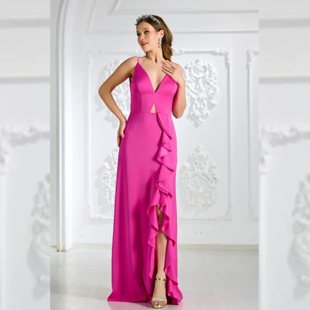 Prom Dress Jersey Ruched Wedding Party A-line V-neck Bespoke Occasion Gown Long Dresses Evening Saudi Arabia