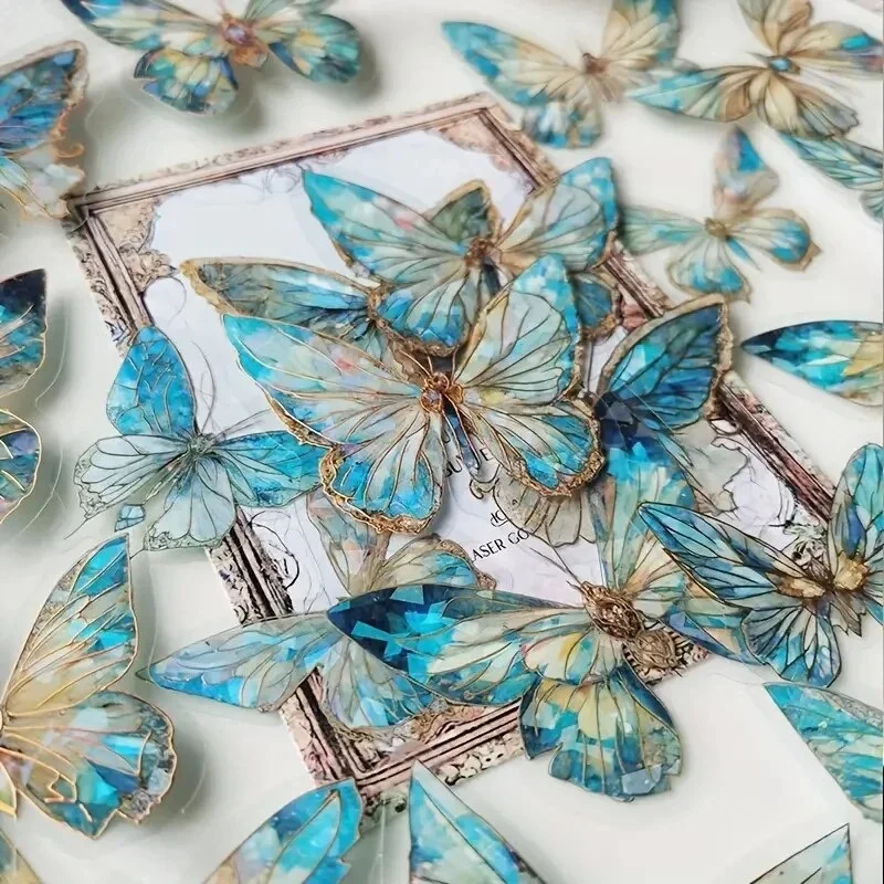 20Pcs Ice Crystal Laser Butterfly adesivi decorativi per animali domestici Retro fai da te manuale materiale Scrapbooking etichetta diario Journal